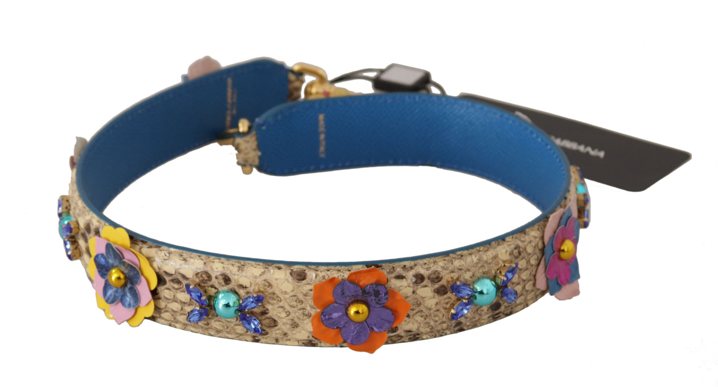 Dolce &amp; Gabbana Beige Python Leather Floral Studded Shoulder Strap