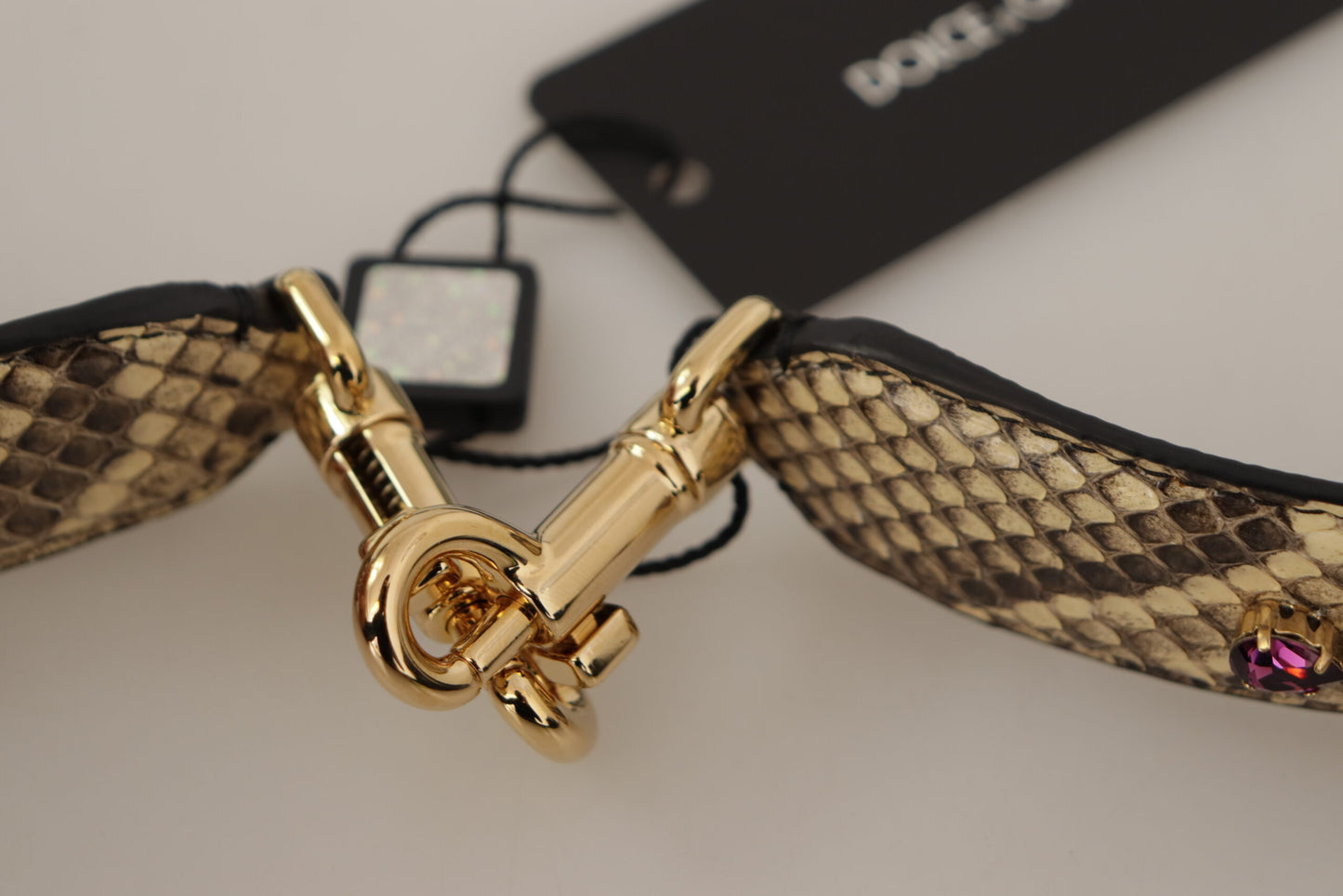 Dolce &amp; Gabbana Beige Exotic Leather Crystals Reversible Shoulder Strap
