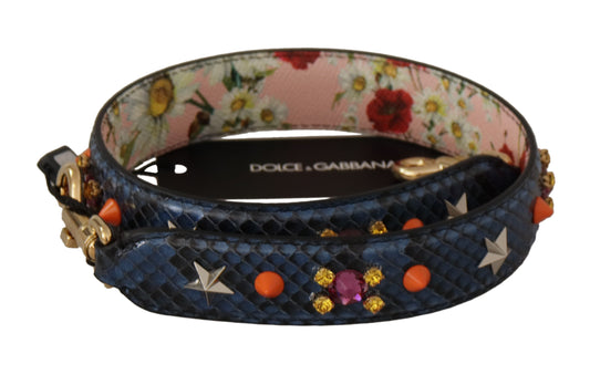 Dolce &amp; Gabbana Blue Exotic Leather Crystals Reversible Shoulder Strap