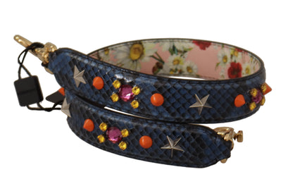 Dolce &amp; Gabbana Blue Exotic Leather Crystals Reversible Shoulder Strap