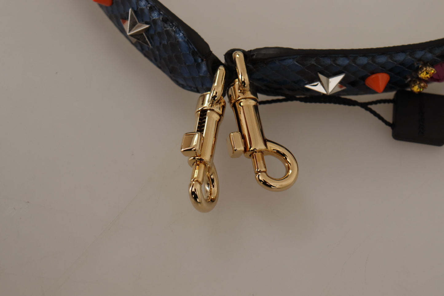 Dolce &amp; Gabbana Blue Exotic Leather Crystals Reversible Shoulder Strap
