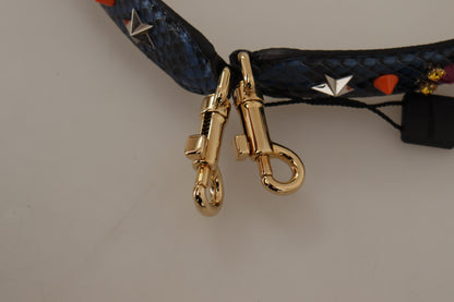 Dolce &amp; Gabbana Blue Exotic Leather Crystals Reversible Shoulder Strap