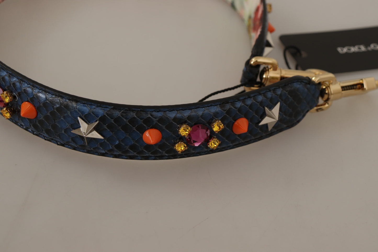Dolce &amp; Gabbana Blue Exotic Leather Crystals Reversible Shoulder Strap