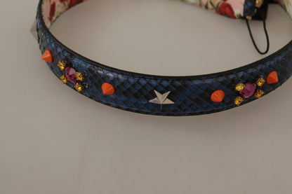 Dolce &amp; Gabbana Blue Exotic Leather Crystals Reversible Shoulder Strap