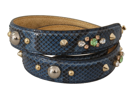 Dolce &amp; Gabbana Blue Exotic Leather Crystals Shoulder Strap