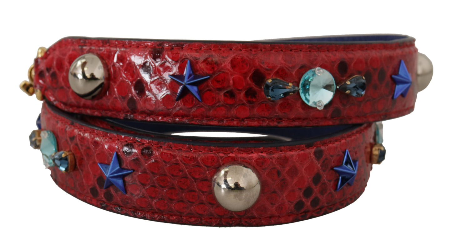 Dolce &amp; Gabbana Red Exotic Leather Crystals Shoulder Strap