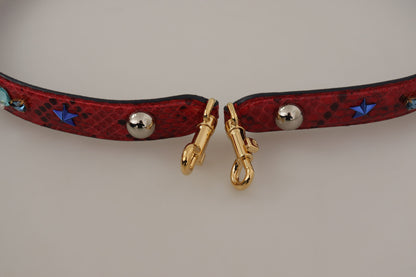 Dolce &amp; Gabbana Red Exotic Leather Crystals Shoulder Strap