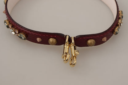 Dolce &amp; Gabbana Bordeaux Leather Crystals Bag Shoulder Strap