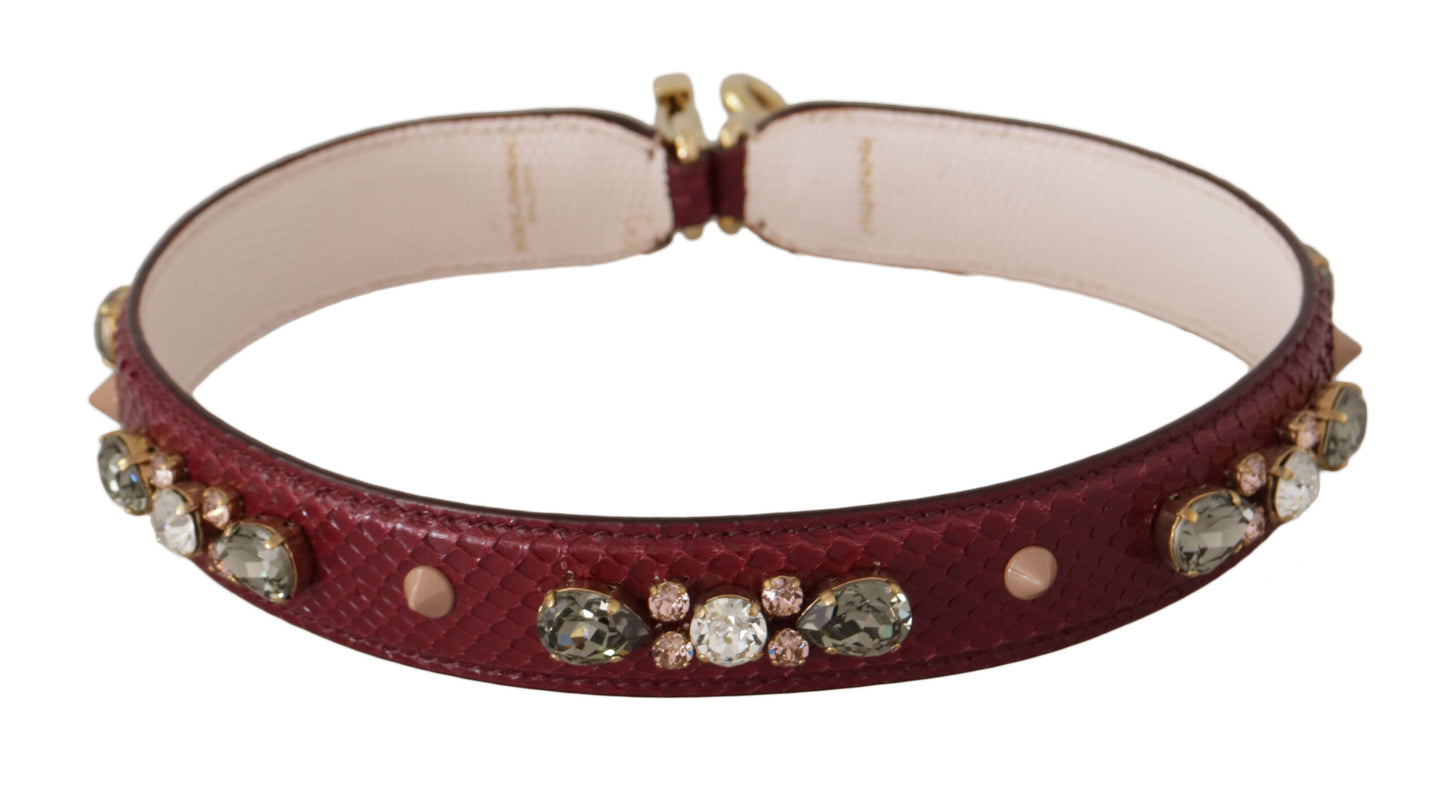 Dolce &amp; Gabbana Bordeaux Leather Crystals Bag Shoulder Strap