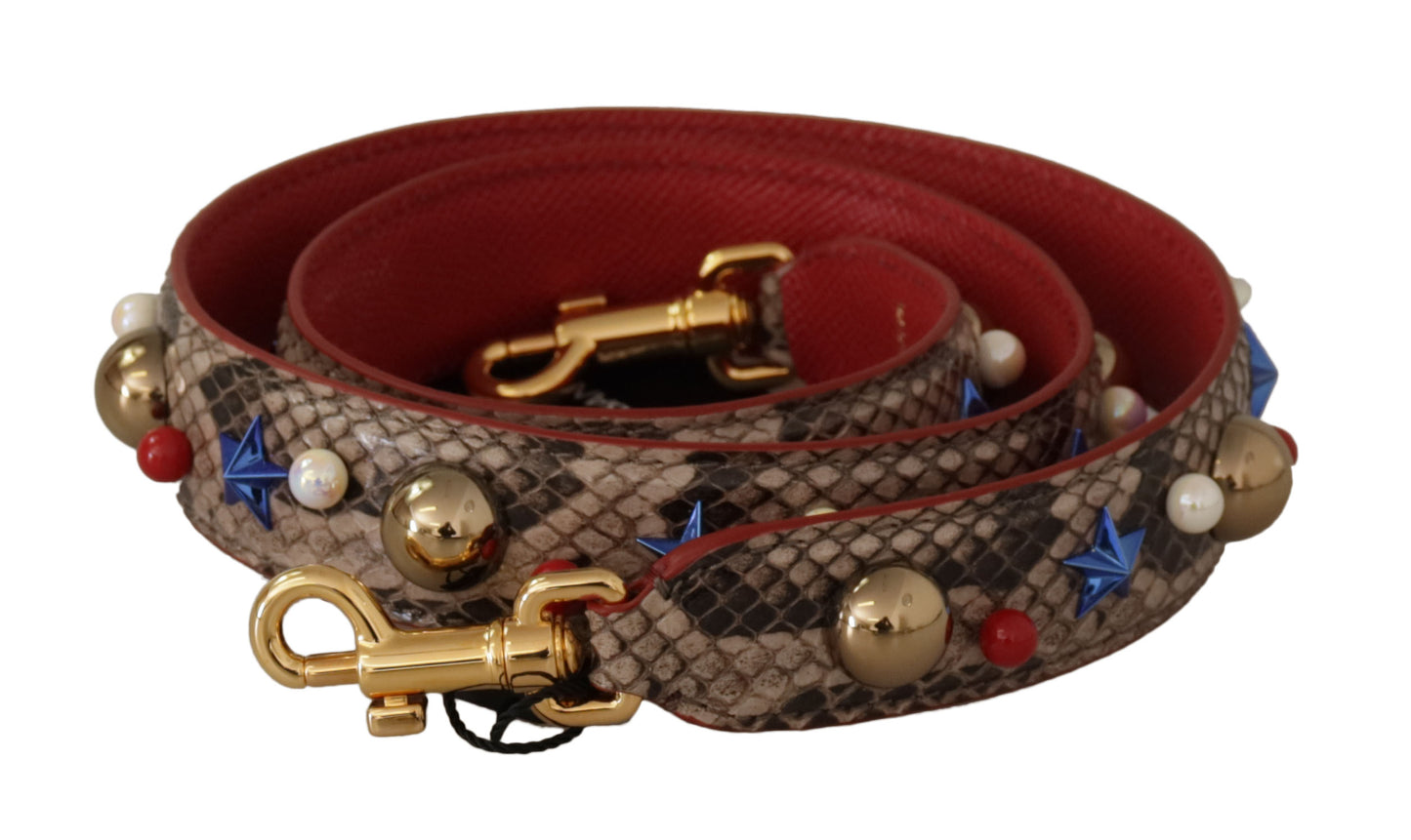 Dolce &amp; Gabbana Brown Python Leather Studded Shoulder Strap