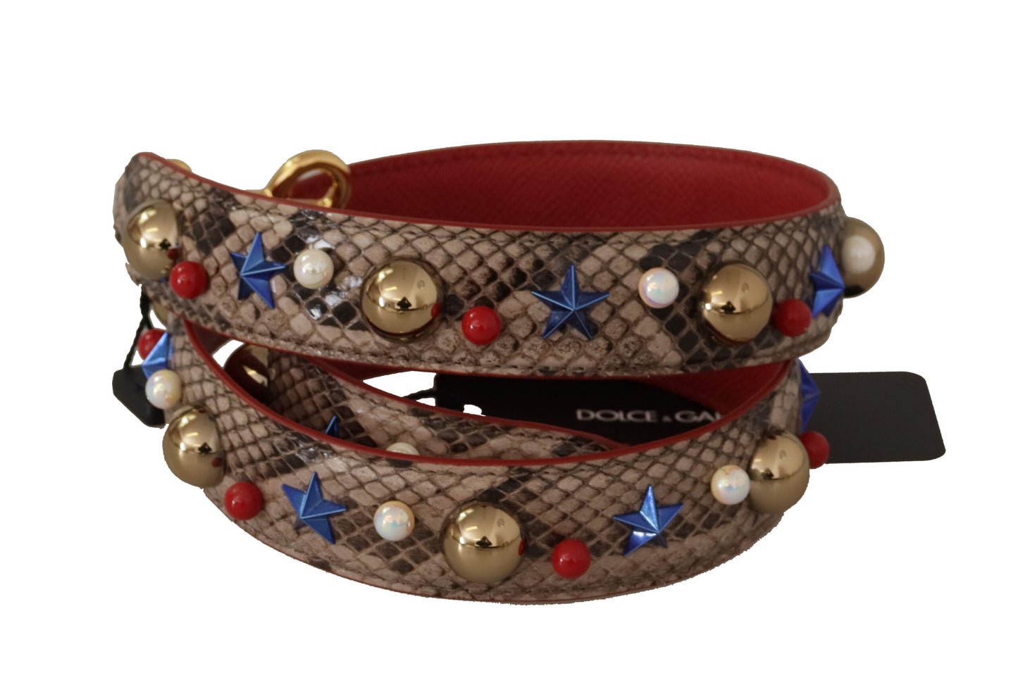 Dolce &amp; Gabbana Brown Python Leather Studded Shoulder Strap