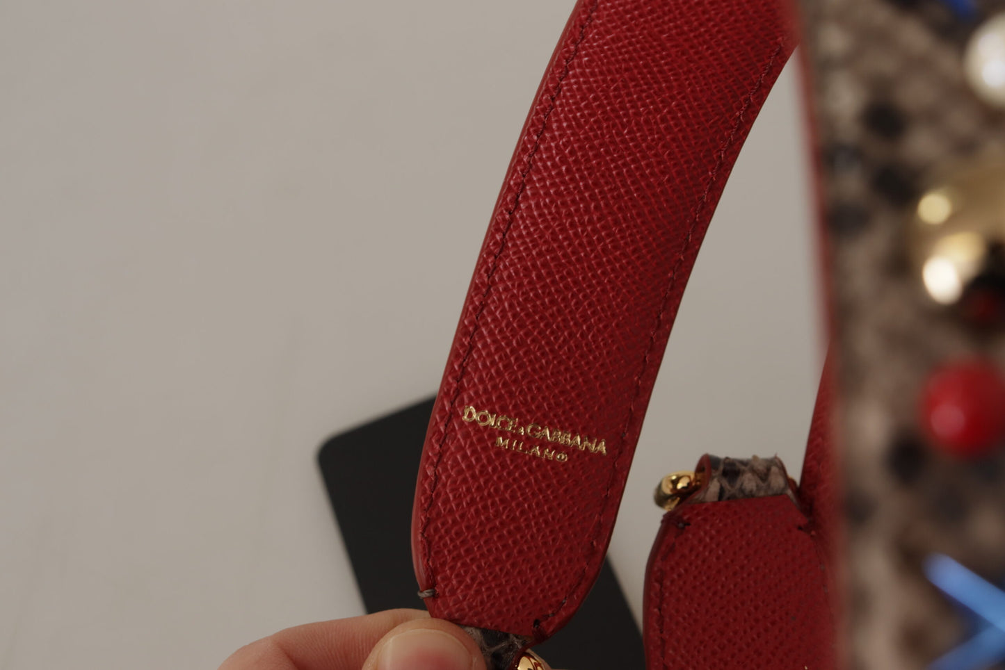 Dolce &amp; Gabbana Brown Python Leather Studded Shoulder Strap