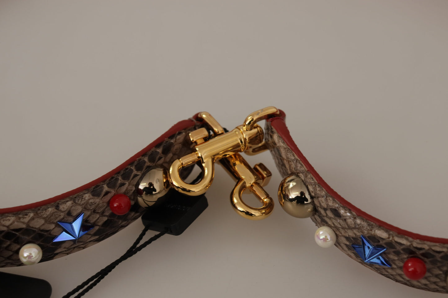 Dolce &amp; Gabbana Brown Python Leather Studded Shoulder Strap