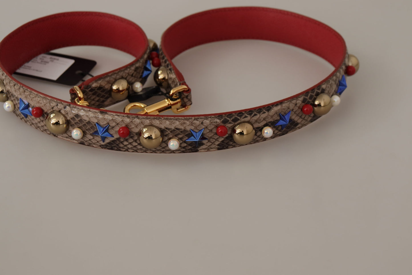 Dolce &amp; Gabbana Brown Python Leather Studded Shoulder Strap