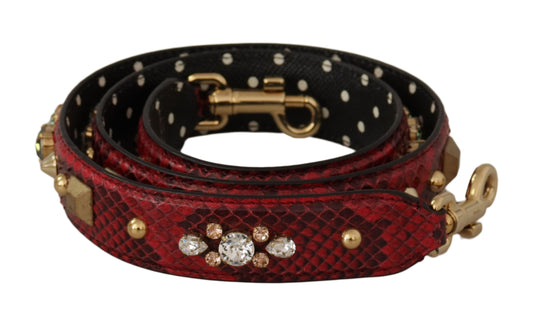 Dolce &amp; Gabbana Red Python Leather Crystals Reversible Shoulder Strap