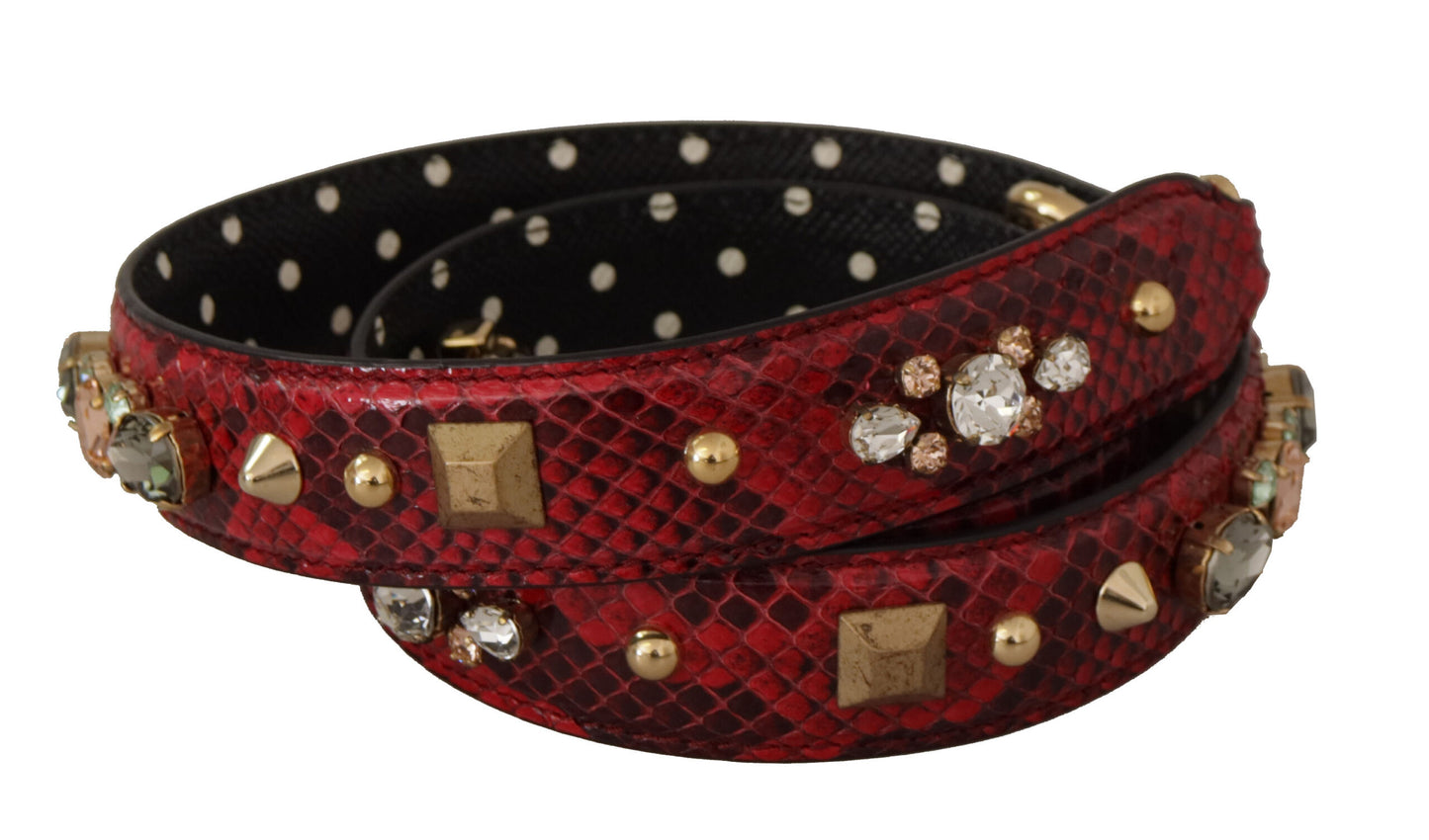 Dolce &amp; Gabbana Red Python Leather Crystals Reversible Shoulder Strap