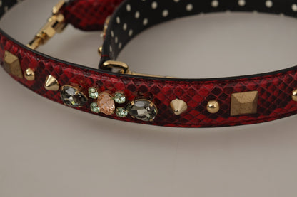 Dolce &amp; Gabbana Red Python Leather Crystals Reversible Shoulder Strap