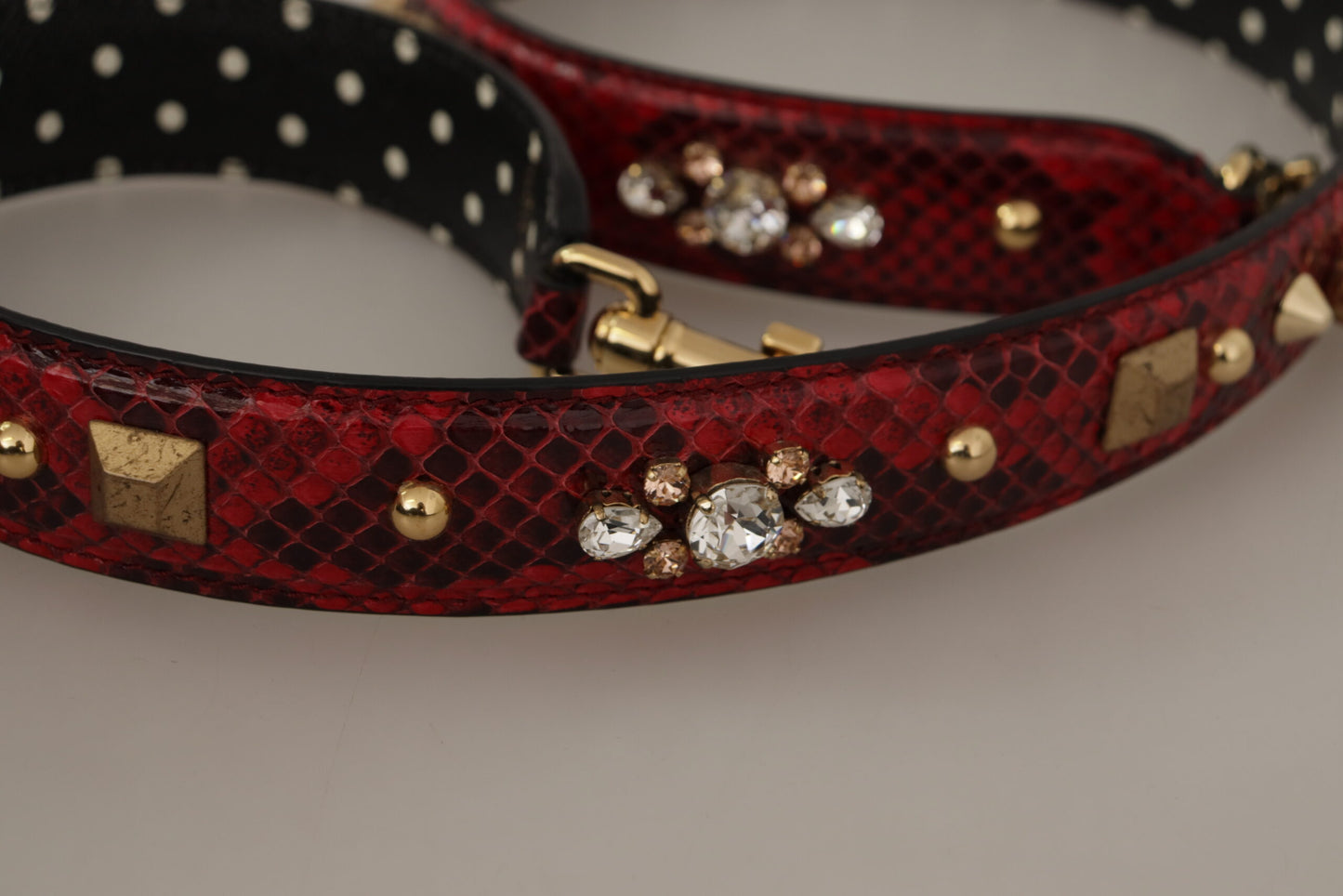 Dolce &amp; Gabbana Red Python Leather Crystals Reversible Shoulder Strap