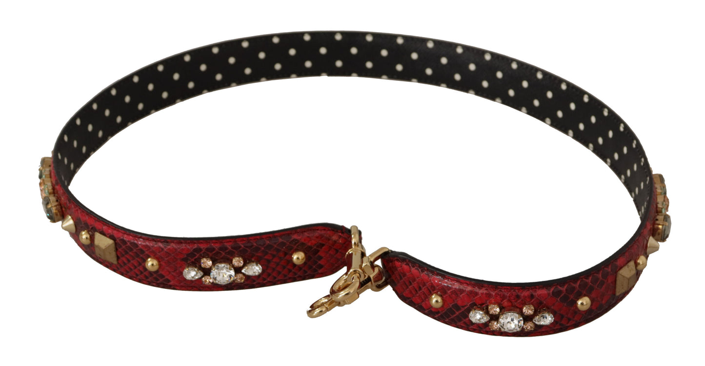 Dolce &amp; Gabbana Red Python Leather Crystals Reversible Shoulder Strap