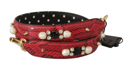 Dolce &amp; Gabbana Red Python Leather Crystals Reversible Shoulder Strap