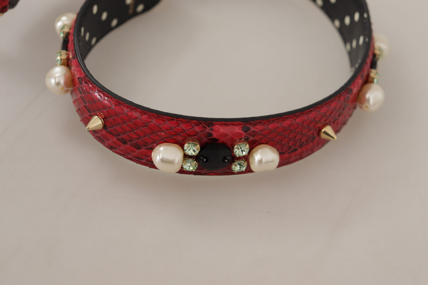 Dolce &amp; Gabbana Red Python Leather Crystals Reversible Shoulder Strap