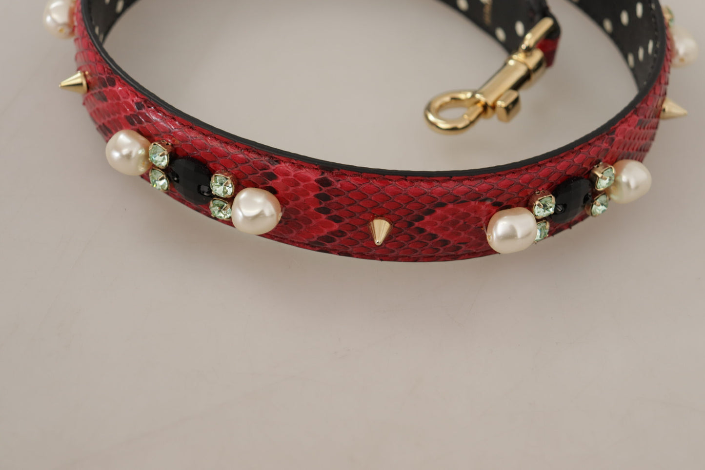 Dolce &amp; Gabbana Red Python Leather Crystals Reversible Shoulder Strap