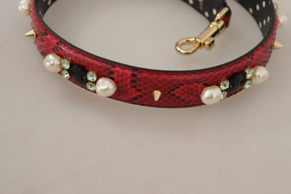 Dolce &amp; Gabbana Red Python Leather Crystals Reversible Shoulder Strap