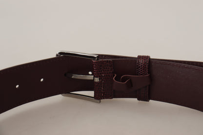 Dolce & Gabbana Maroon Calf Leather Wide Logo Engraved Buckle Belt