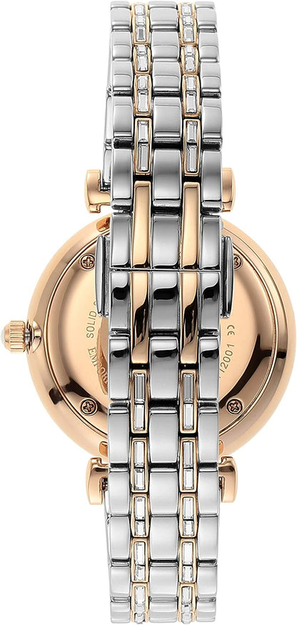 Emporio Armani – Elegante zweifarbige Armbanduhr mit Kristallpavé