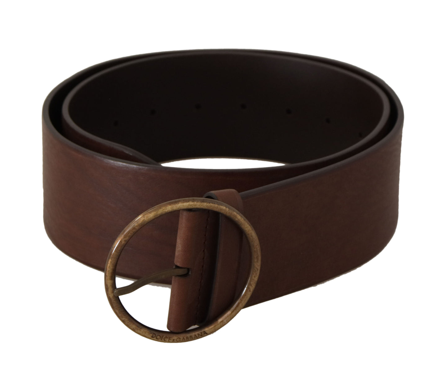 Dolce &amp; Gabbana Brauner Ledergürtel mit breiter Taille und runder Metallschnalle