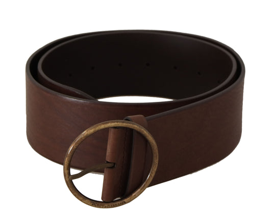 Dolce &amp; Gabbana Brauner Ledergürtel mit breiter Taille und runder Metallschnalle
