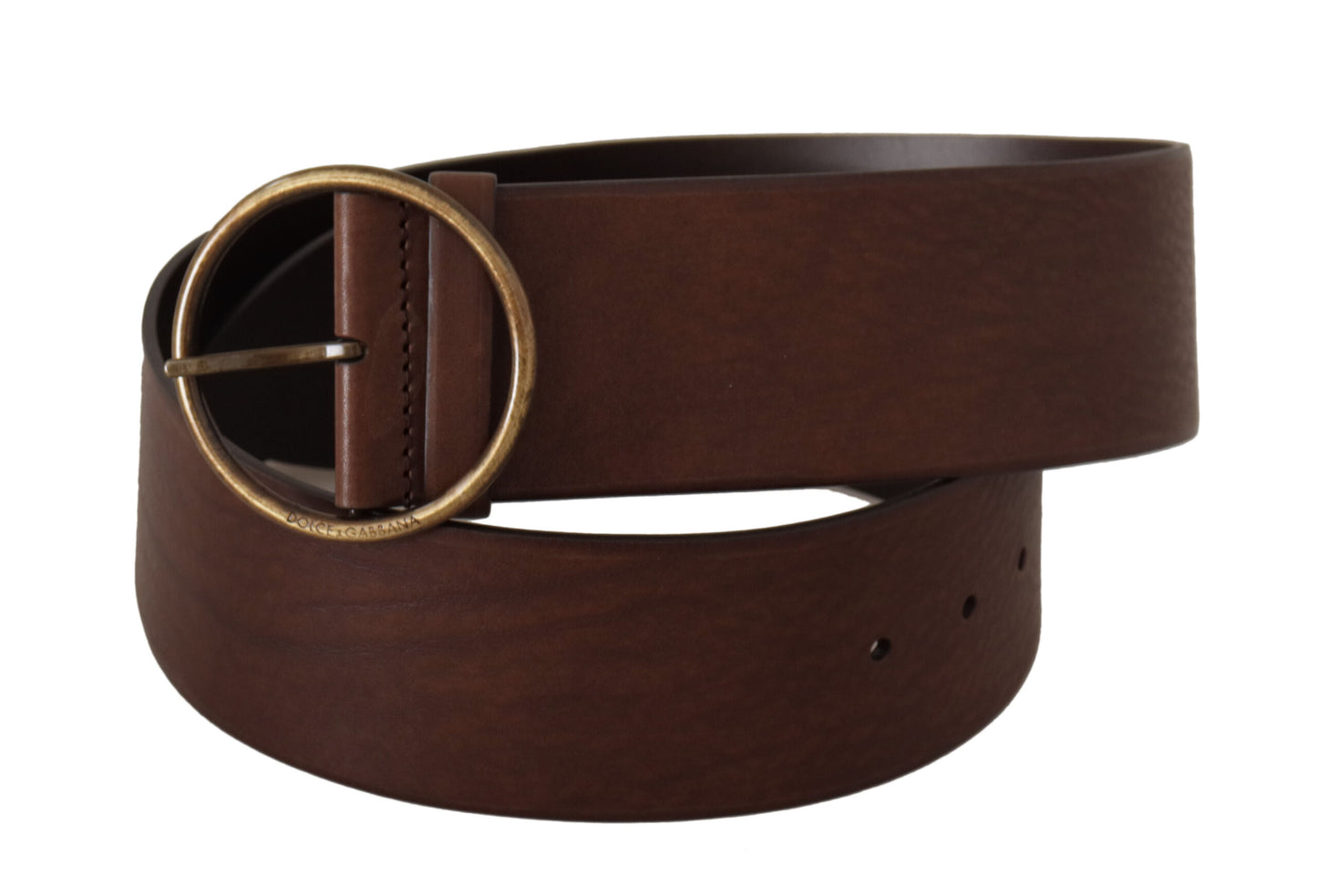 Dolce &amp; Gabbana Brauner Ledergürtel mit breiter Taille und runder Metallschnalle