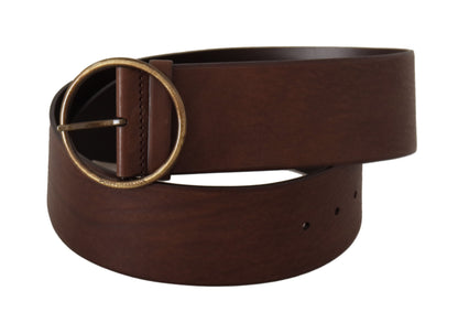 Dolce &amp; Gabbana Brauner Ledergürtel mit breiter Taille und runder Metallschnalle