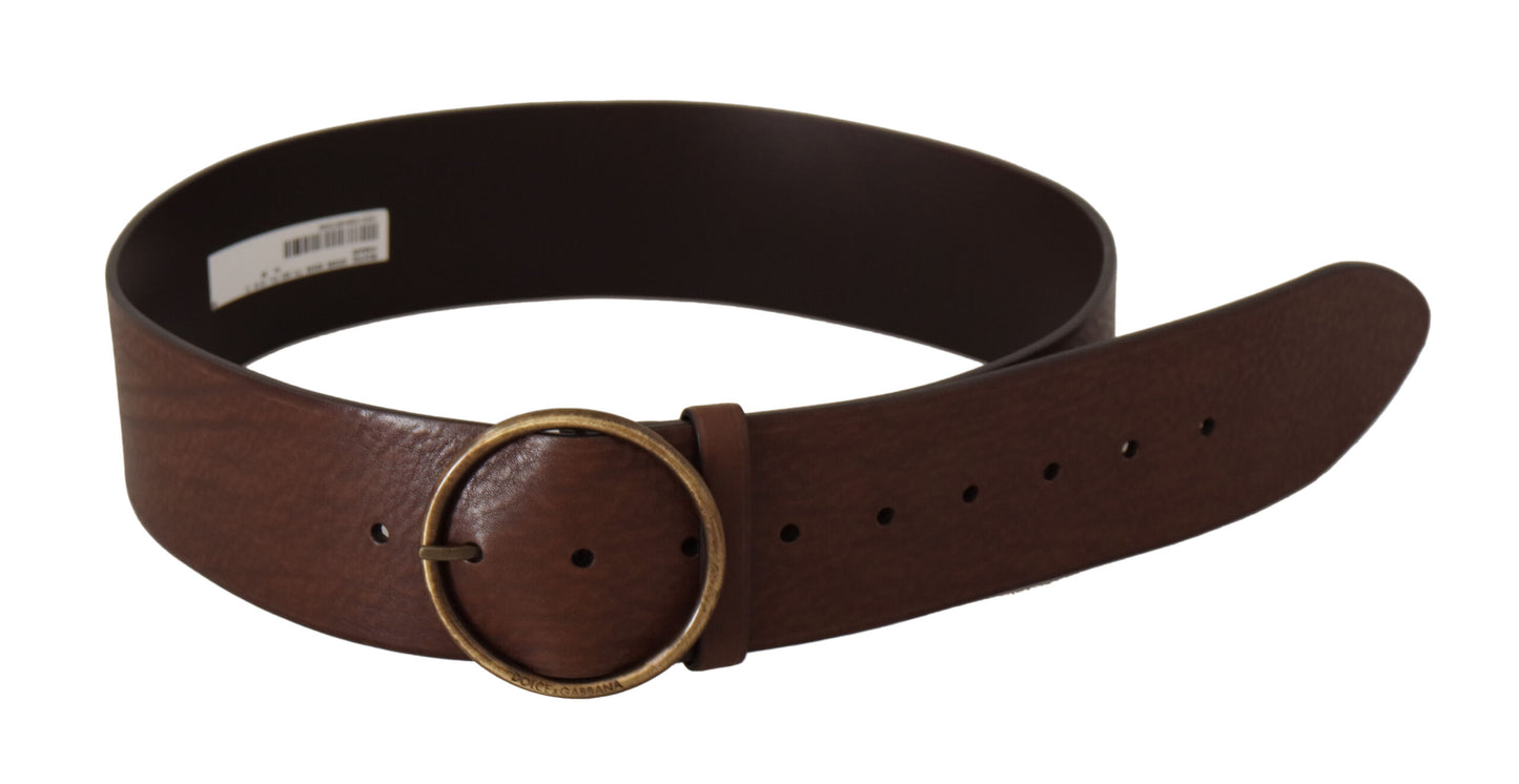 Dolce &amp; Gabbana Brauner Ledergürtel mit breiter Taille und runder Metallschnalle