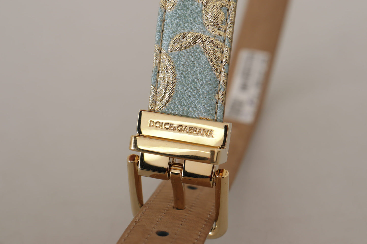 Dolce &amp; Gabbana – Blauer Ledergürtel aus Jacquard mit geprägter goldener Metallschnalle
