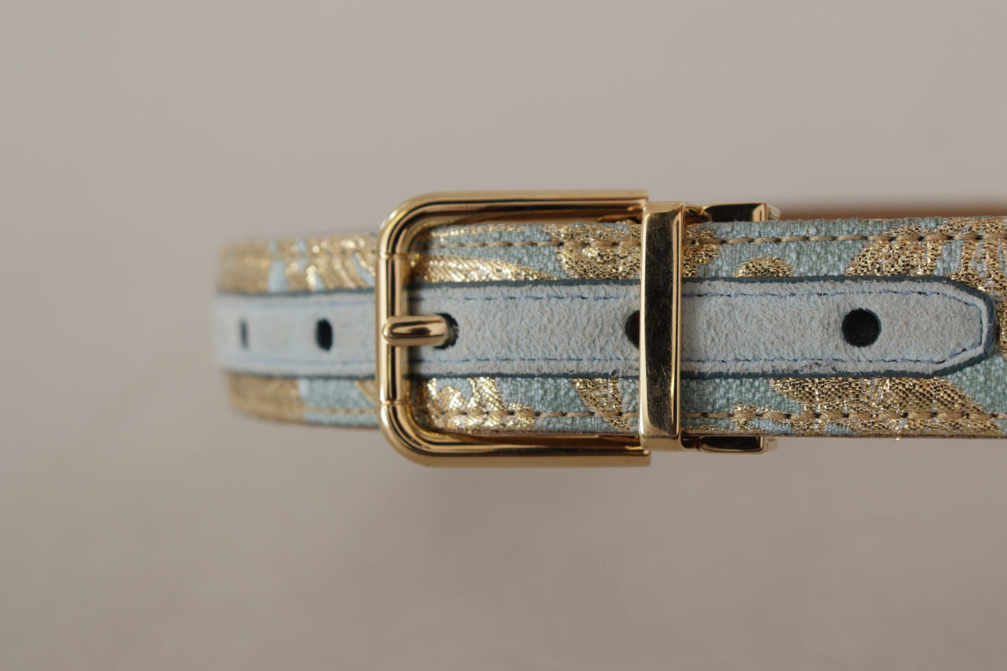Dolce &amp; Gabbana – Blauer Ledergürtel aus Jacquard mit geprägter goldener Metallschnalle