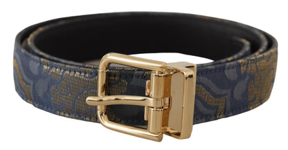 Dolce &amp; Gabbana – Marineblauer Jacquard-Gürtel mit goldfarbener Logo-Metallschnalle