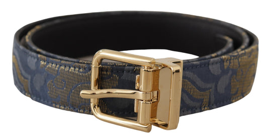 Dolce &amp; Gabbana – Marineblauer Jacquard-Gürtel mit goldfarbener Logo-Metallschnalle