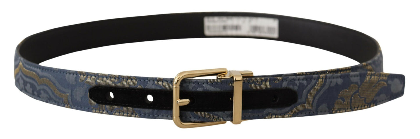 Dolce &amp; Gabbana – Marineblauer Jacquard-Gürtel mit goldfarbener Logo-Metallschnalle