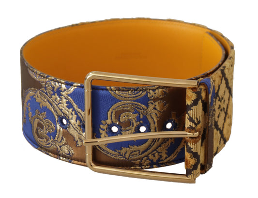 Dolce &amp; Gabbana Blauer Ledergürtel mit breiter Taillenschnalle und Blumen-Patchwork
