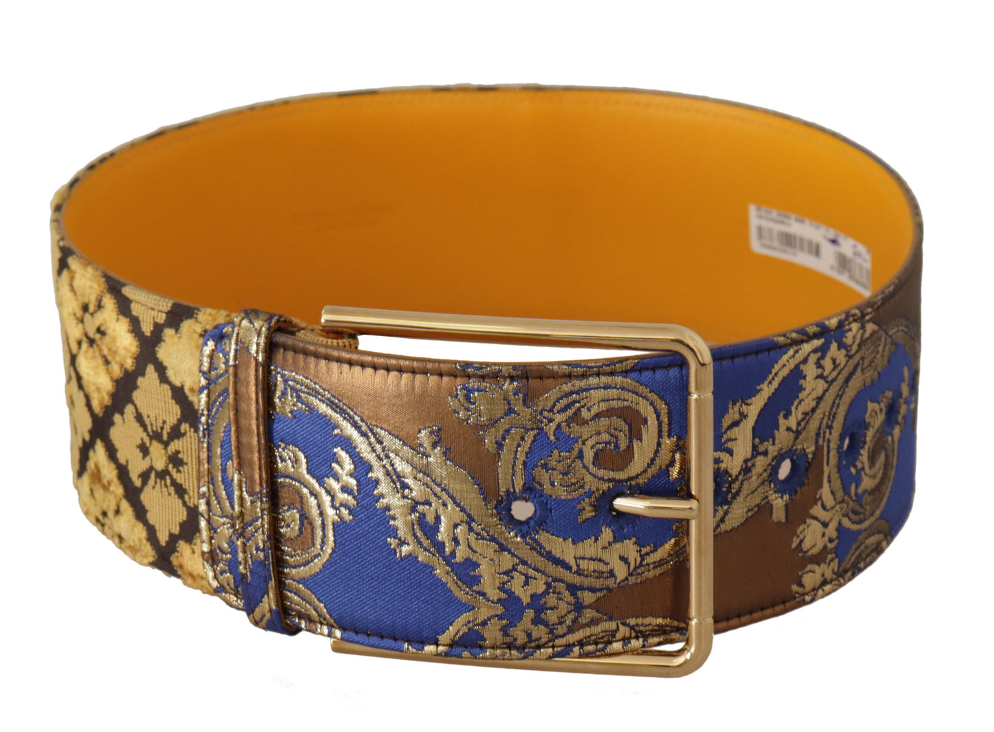 Dolce &amp; Gabbana Blauer Ledergürtel mit breiter Taillenschnalle und Blumen-Patchwork