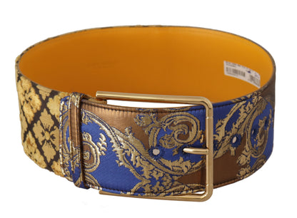 Dolce &amp; Gabbana Blauer Ledergürtel mit breiter Taillenschnalle und Blumen-Patchwork