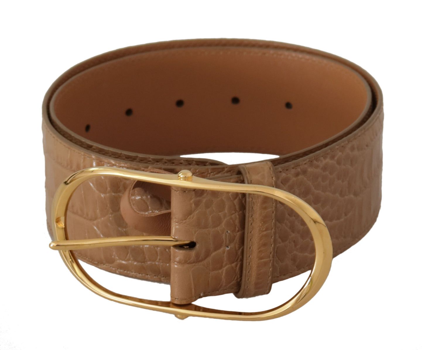 Dolce &amp; Gabbana Braun-Beige Ledergürtel mit ovaler Schnalle aus goldenem Metall