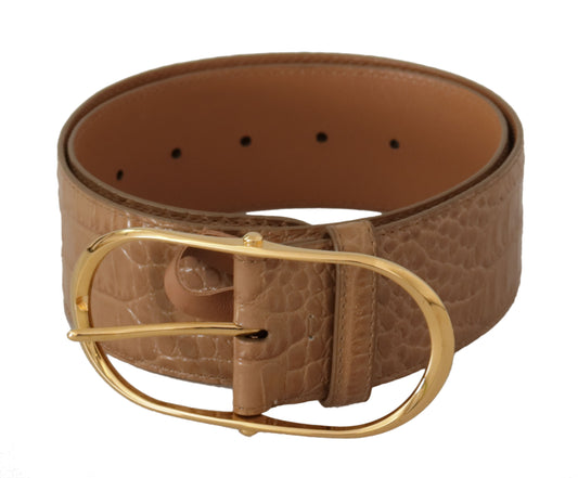 Dolce &amp; Gabbana Braun-Beige Ledergürtel mit ovaler Schnalle aus goldenem Metall