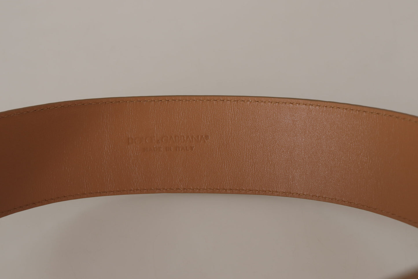 Dolce &amp; Gabbana Braun-Beige Ledergürtel mit ovaler Schnalle aus goldenem Metall