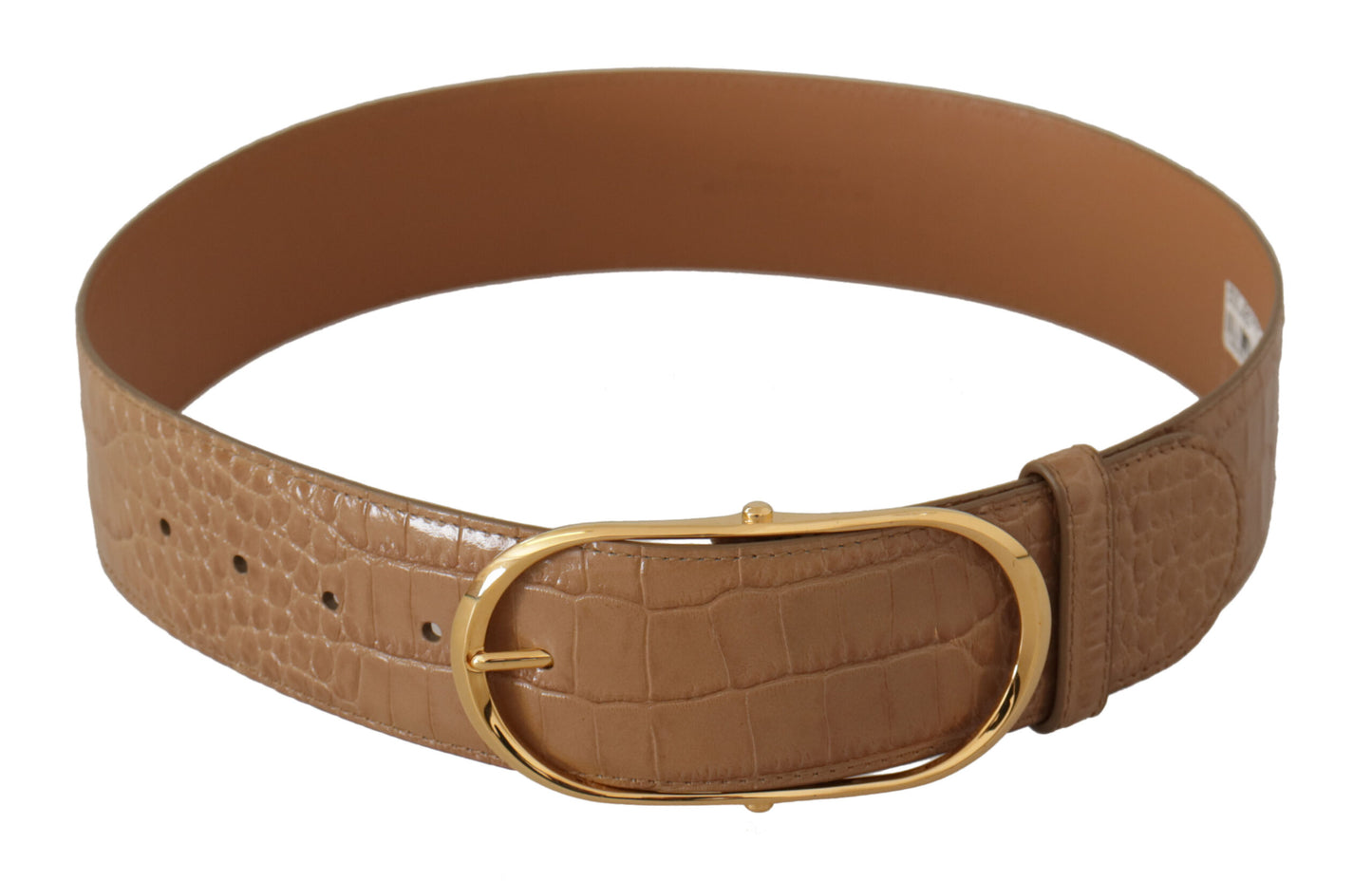 Dolce &amp; Gabbana Braun-Beige Ledergürtel mit ovaler Schnalle aus goldenem Metall