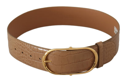 Dolce &amp; Gabbana Braun-Beige Ledergürtel mit ovaler Schnalle aus goldenem Metall