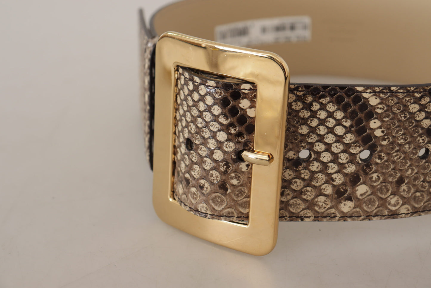 Dolce &amp; Gabbana – Brauner, exotischer, breiter Ledergürtel mit goldener Metallschnalle