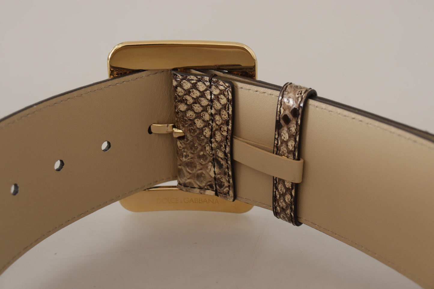 Dolce &amp; Gabbana – Brauner, exotischer, breiter Ledergürtel mit goldener Metallschnalle