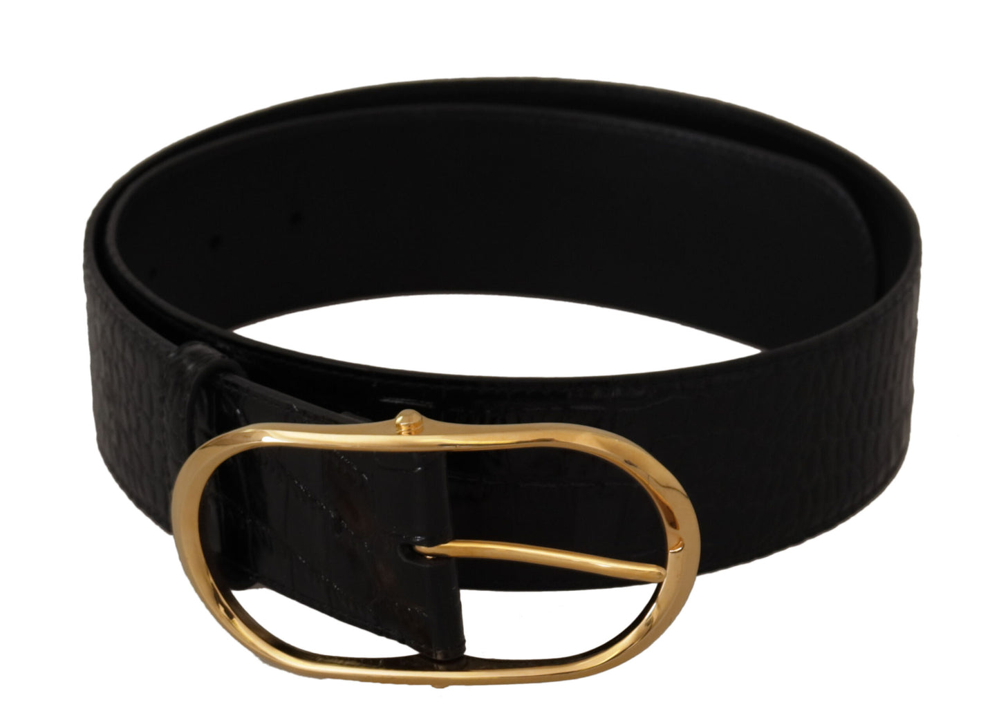 Dolce &amp; Gabbana – Schwarzer Gürtel aus geprägtem Leder mit goldfarbener Metallschnalle